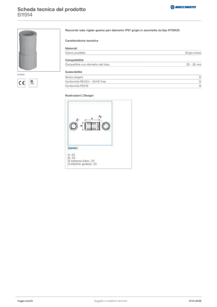 Immagine Bocchiotti Scheda tecnica del prodotto B11914 | Hager Italia