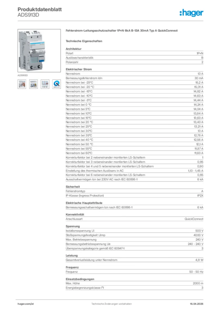 Bild Hager Produktdatenblatt ADS913D | Hager Deutschland