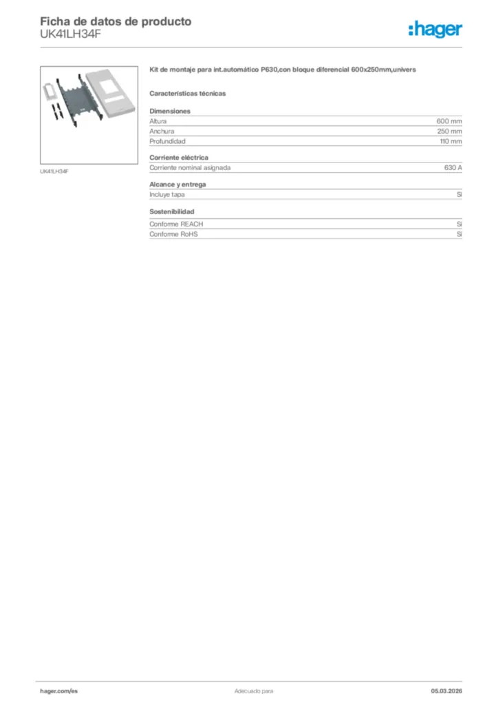 Imagen Hager Ficha de datos de producto UK41LH34F | Hager España