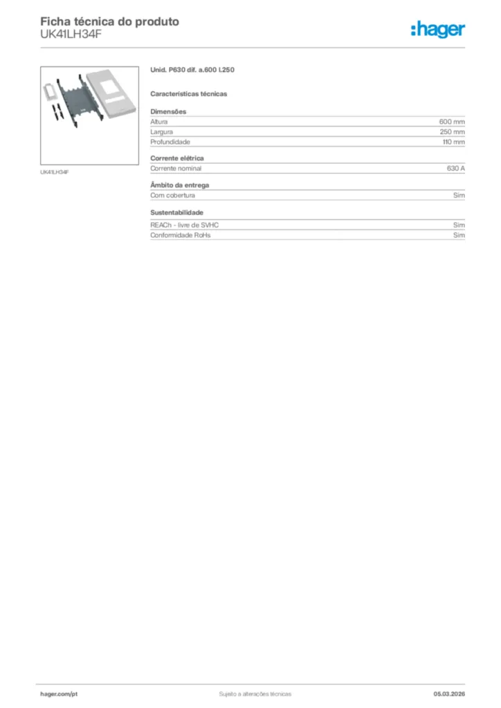 Imagem Hager Ficha técnica do produto UK41LH34F | Hager Portugal
