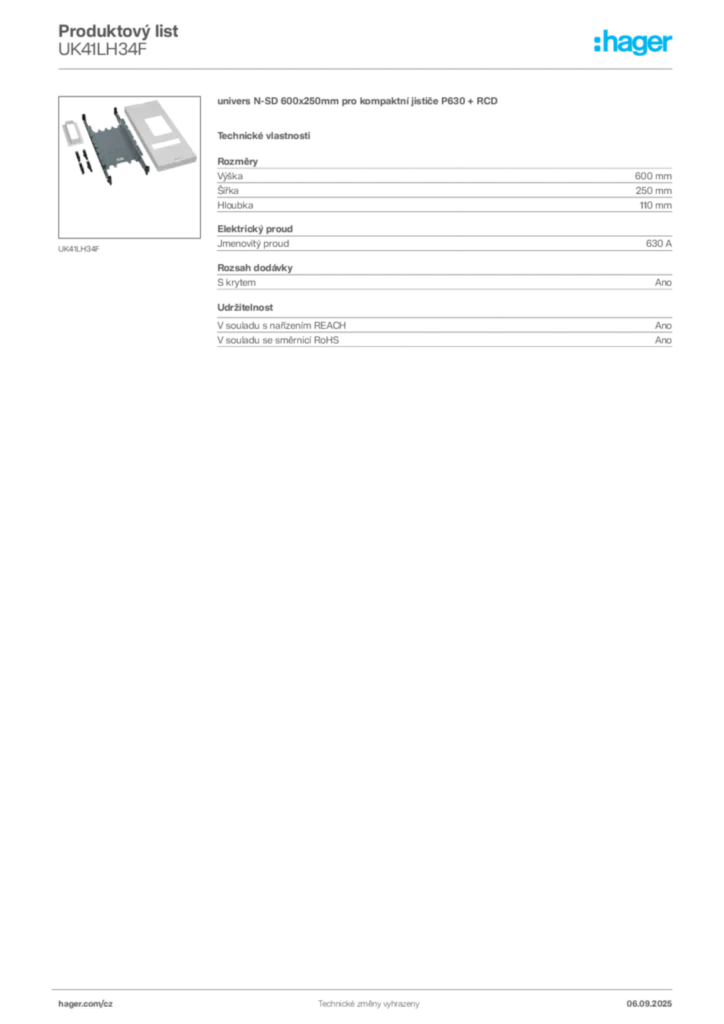 Obrázek Hager Produktový list UK41LH34F | Hager