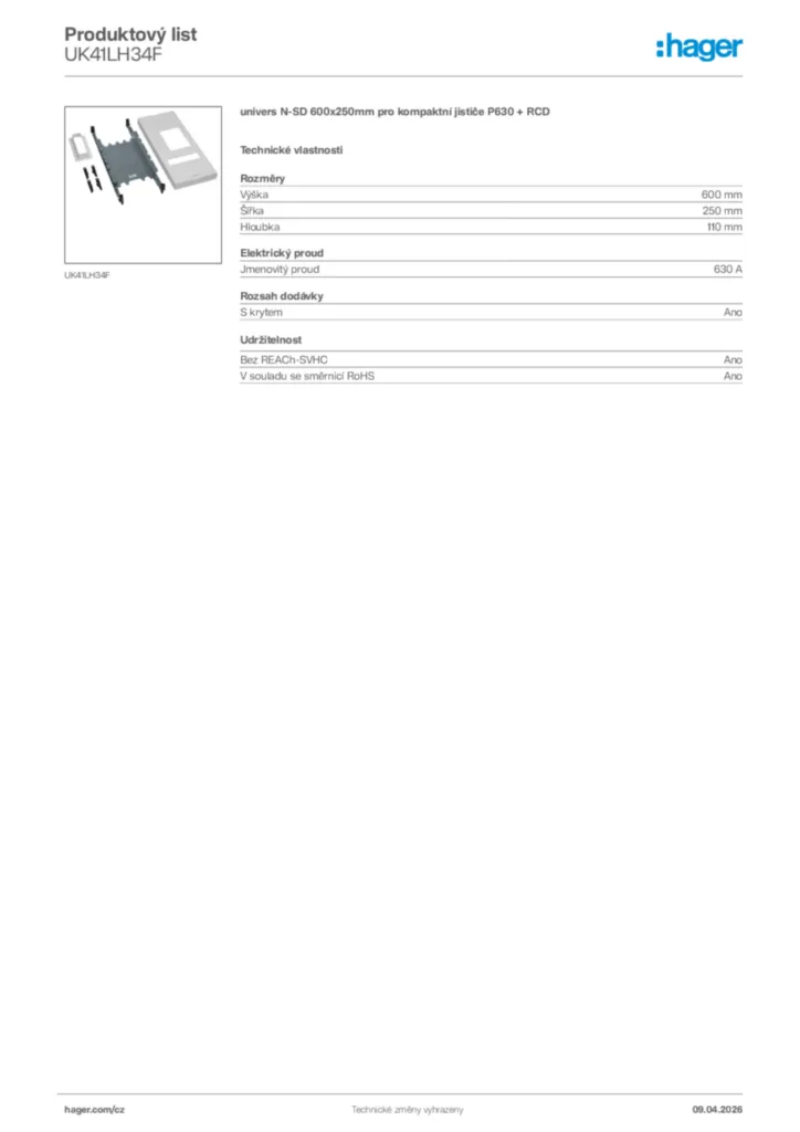 Obrázek Hager Product data sheet UK41LH34F | Hager