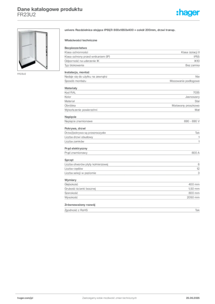 Zdjęcie Hager Karta katalogowa FR23U2 | Hager Polska