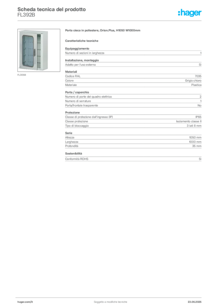 Immagine Hager Scheda tecnica del prodotto FL392B | Hager Italia