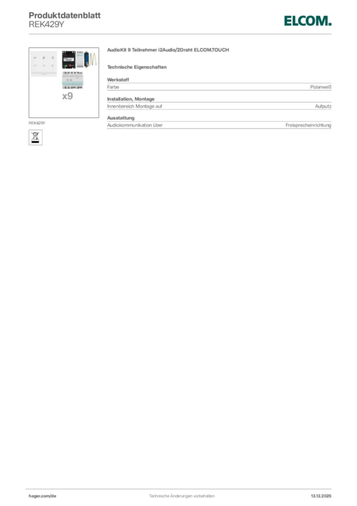 Bild Elcom Produktdatenblatt REK429Y | Hager Deutschland