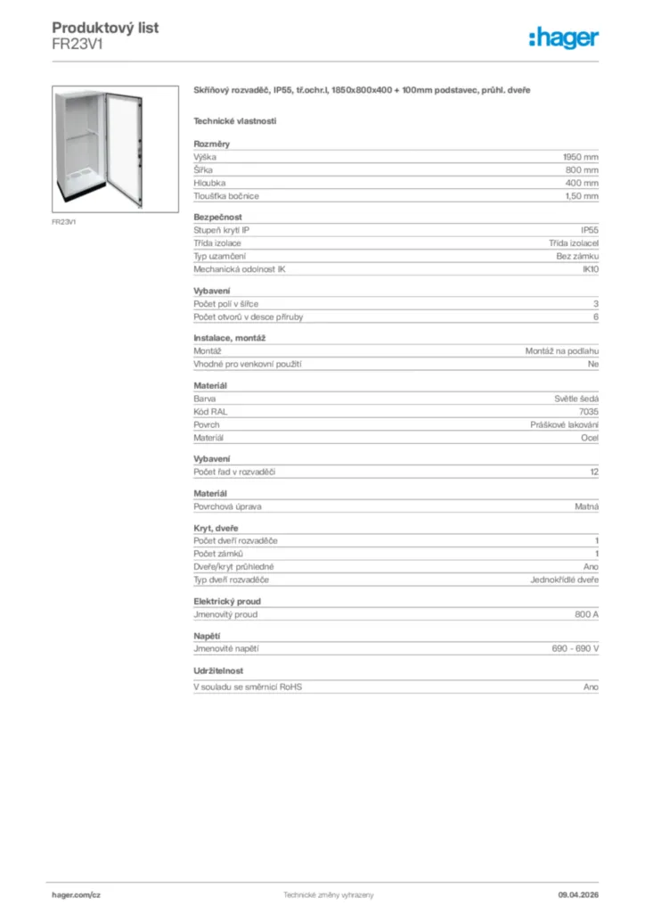 Obrázek Hager Product data sheet FR23V1 | Hager