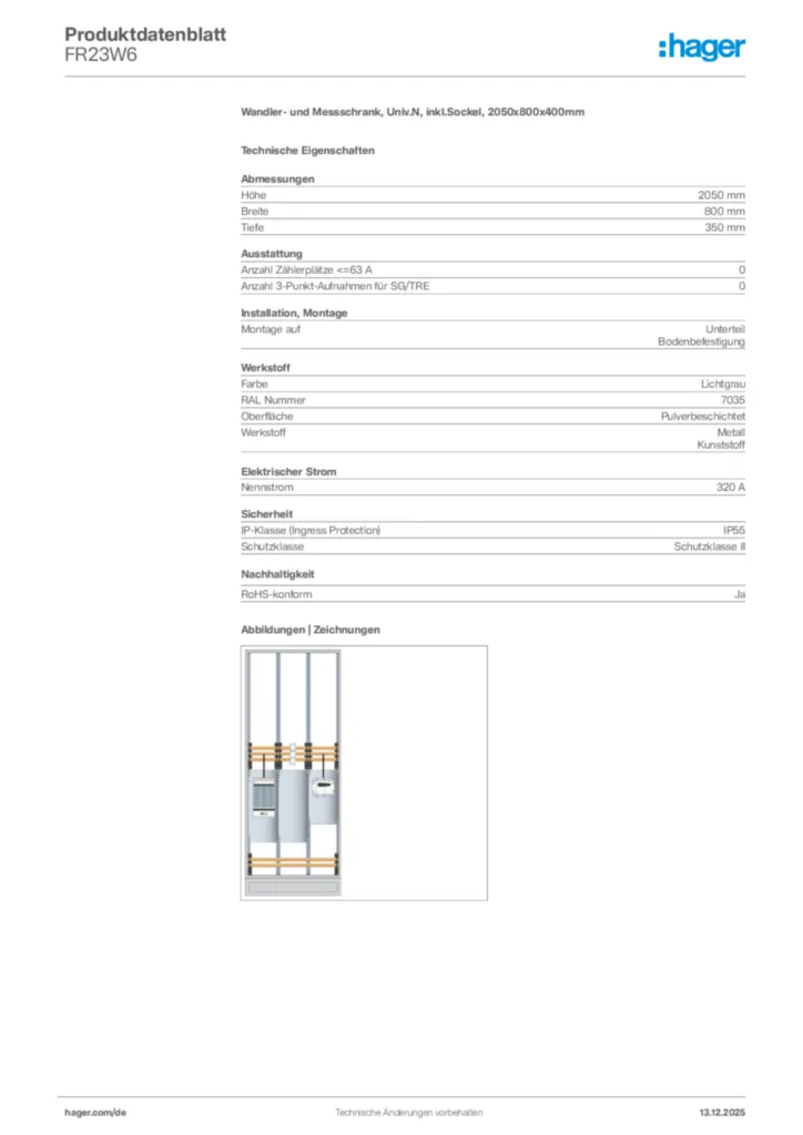 Bild Hager Produktdatenblatt FR23W6 | Hager Deutschland