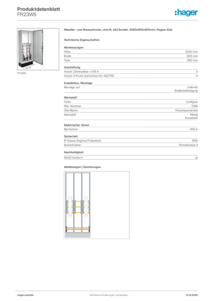 Bild Hager Produktdatenblatt FR23W5 | Hager Deutschland