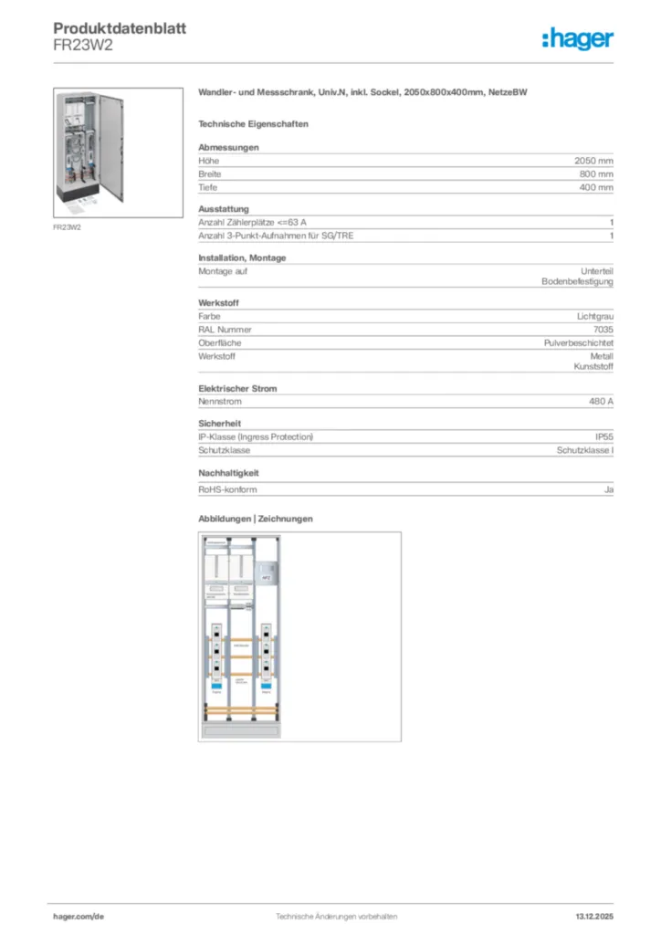 Bild Hager Produktdatenblatt FR23W2 | Hager Deutschland