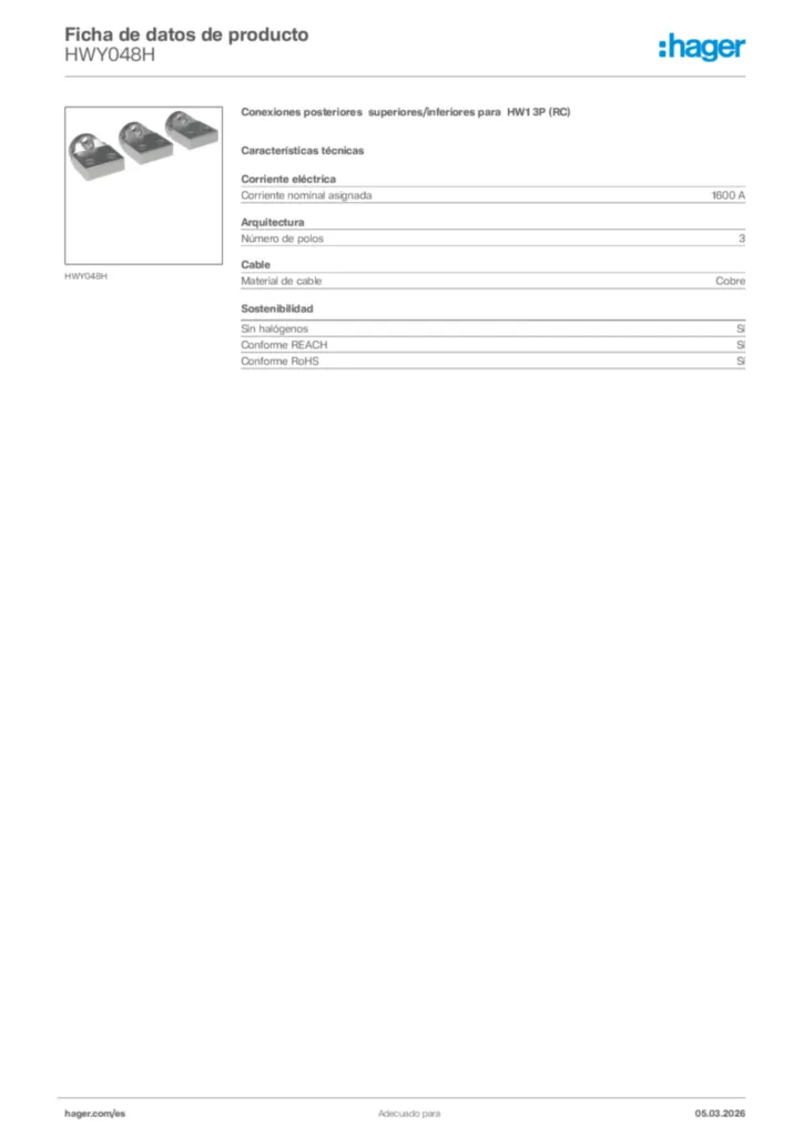 Imagen Hager Ficha de datos de producto HWY048H | Hager España