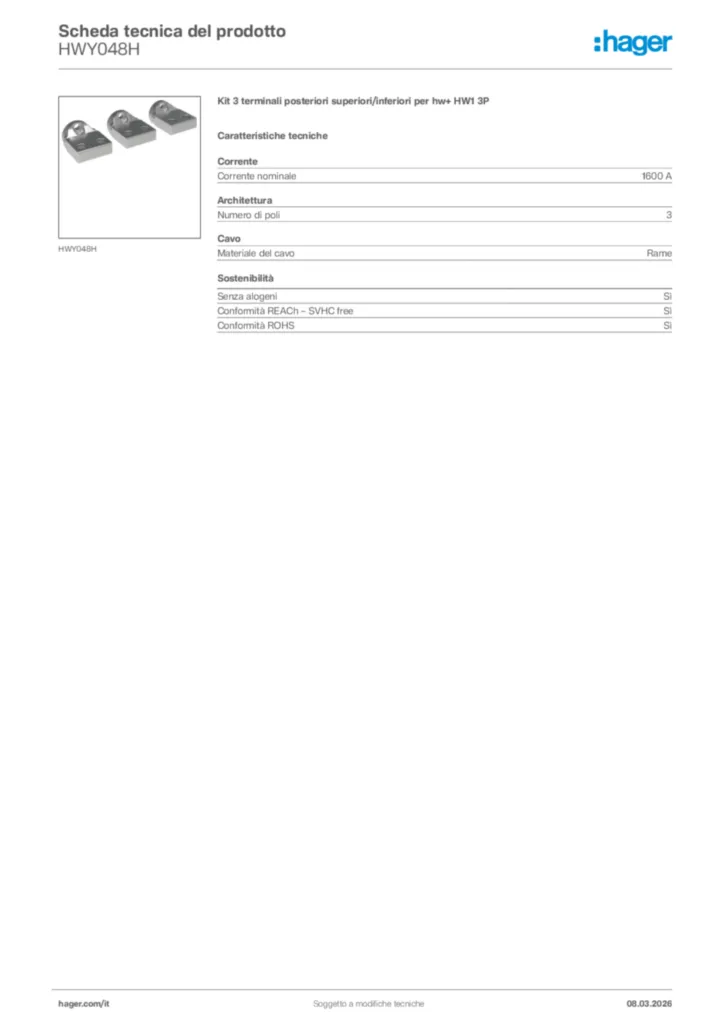 Immagine Hager Scheda tecnica del prodotto HWY048H | Hager Italia