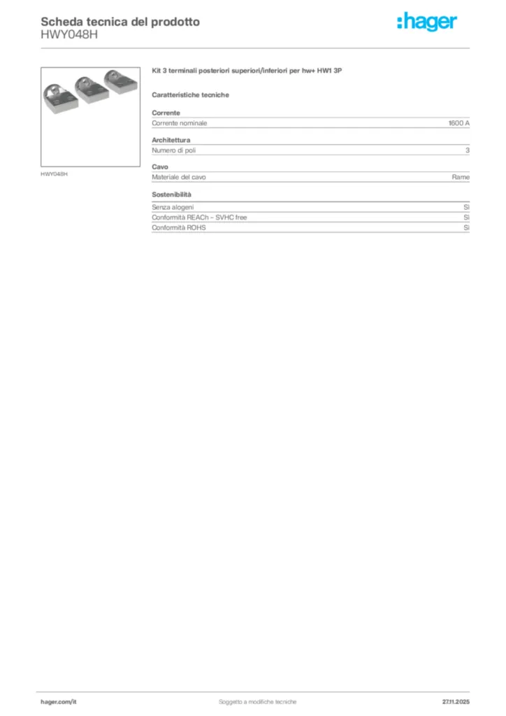 Immagine Hager Scheda tecnica del prodotto HWY048H | Hager Italia