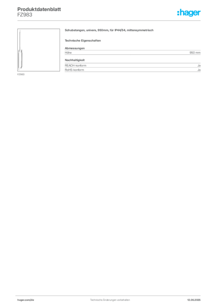 Hager Produktdatenblatt FZ983