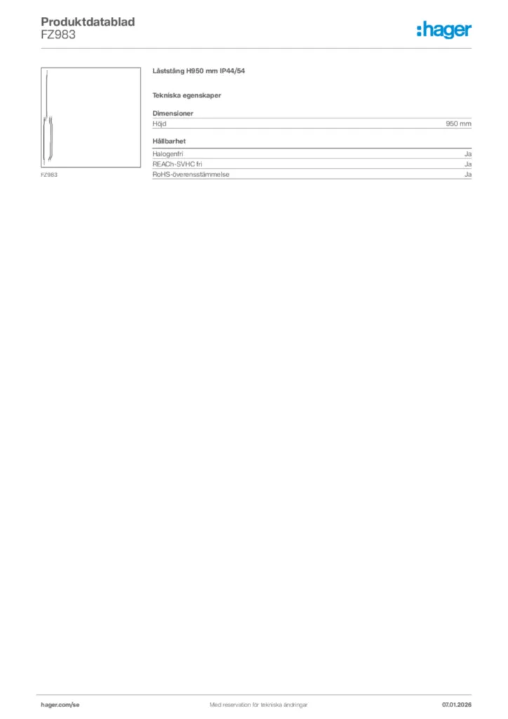 Bild Hager Produktdatablad FZ983 | Hager Sverige