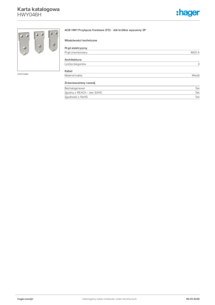 Zdjęcie Hager Karta katalogowa HWY046H | Hager Polska