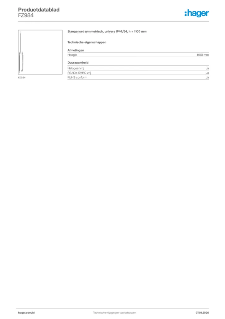Afbeelding Hager Productdatablad FZ984 | Hager Nederland
