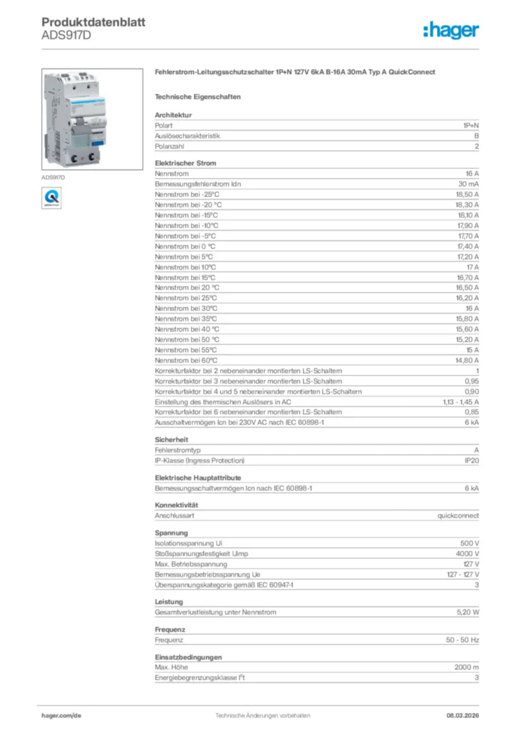 Bild Hager Produktdatenblatt ADS917D | Hager Deutschland