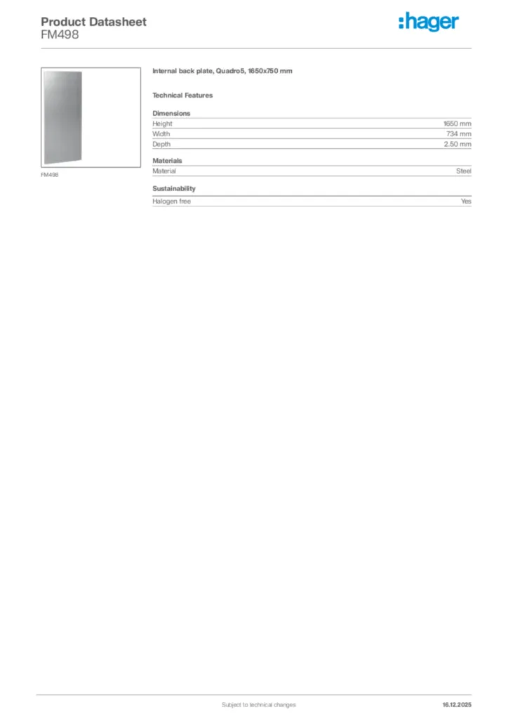Image Hager Product data sheet FM498  | Hager Africa