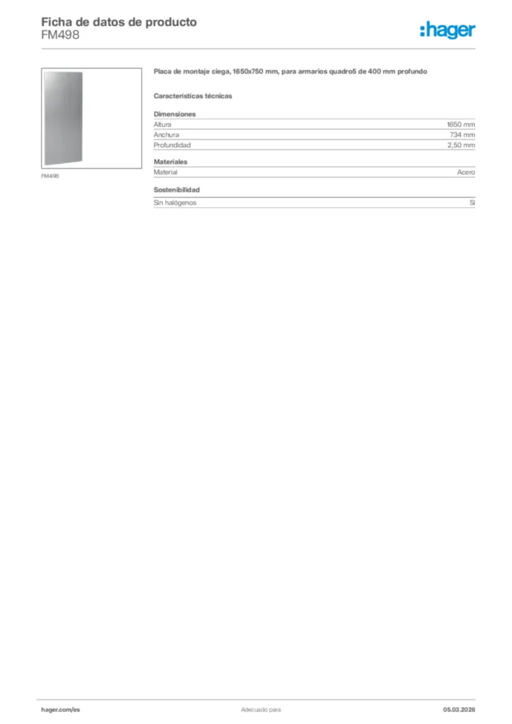 Imagen Hager Ficha de datos de producto FM498 | Hager España
