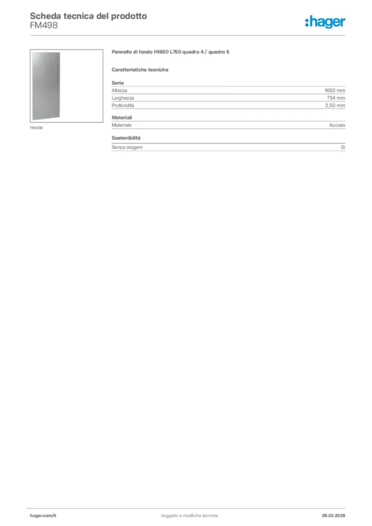 Immagine Hager Scheda tecnica del prodotto FM498 | Hager Italia