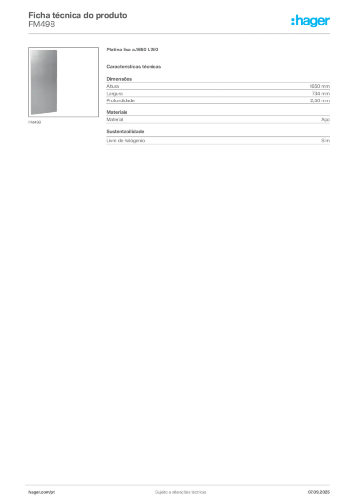 Imagem Hager Ficha técnica do produto FM498 | Hager Portugal