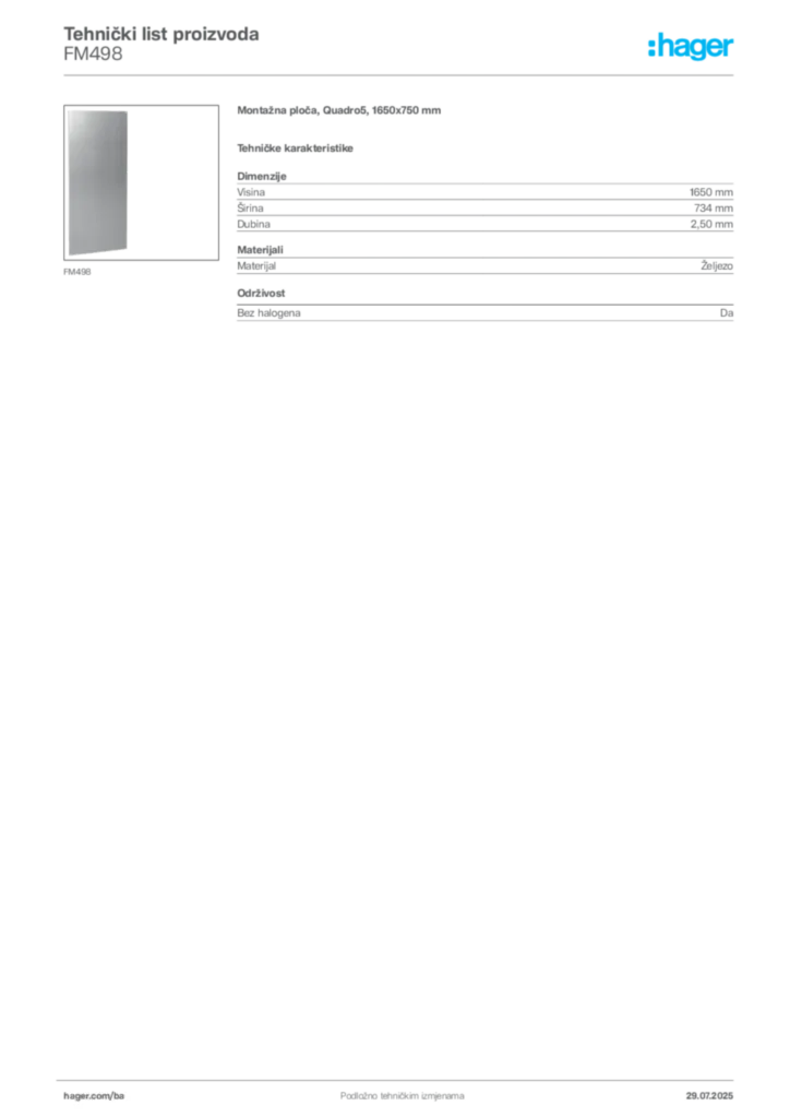 Slika Hager Product data sheet FM498  | Hager