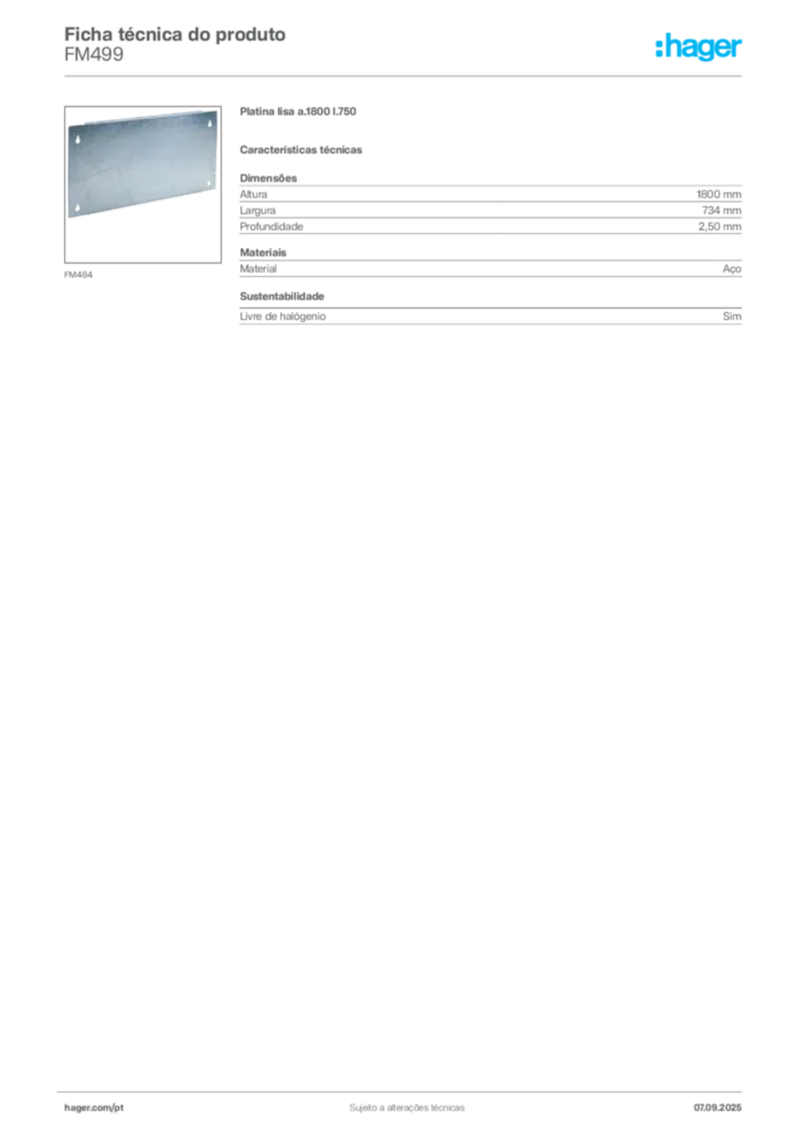 Imagem Hager Ficha técnica do produto FM499 | Hager Portugal