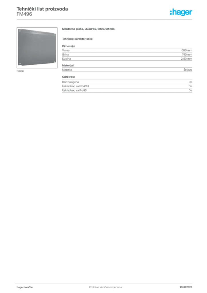Slika Hager Product data sheet FM496  | Hager