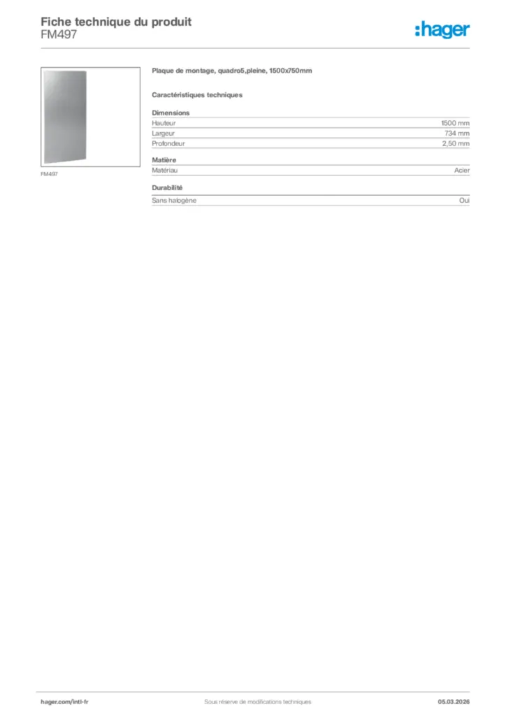 Image Hager Fiche technique du produit FM497 | Hager Afrique