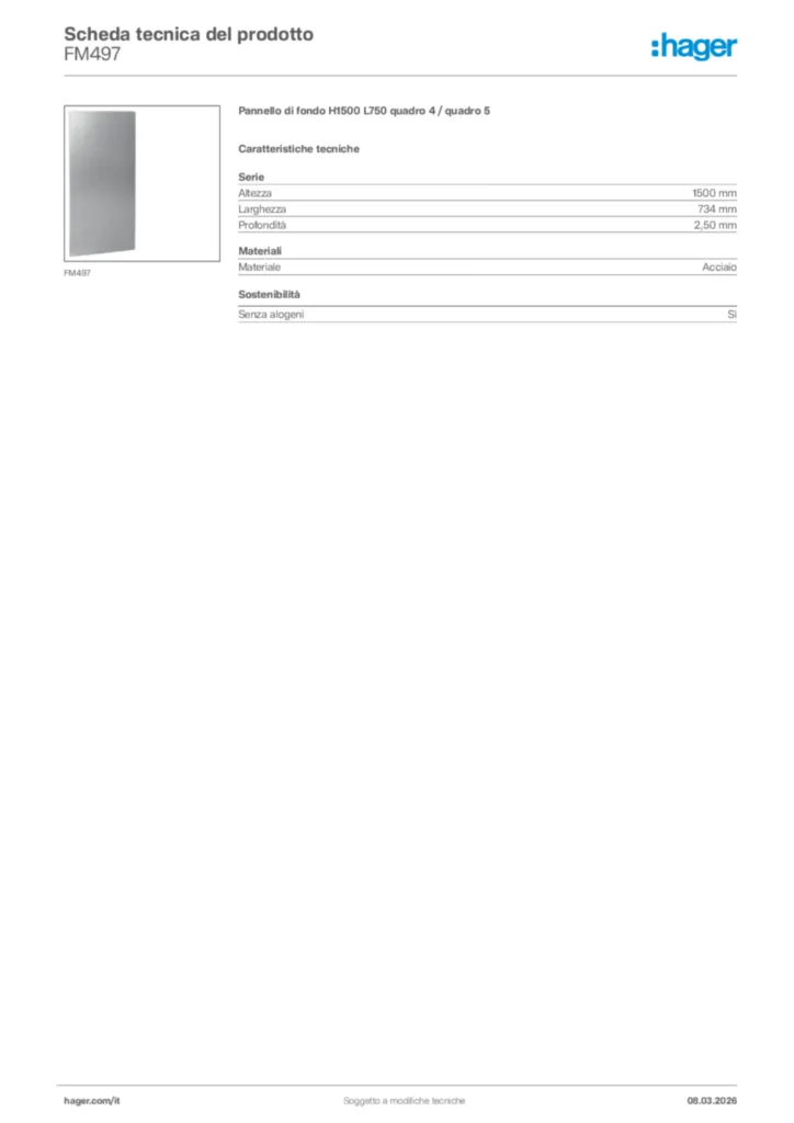 Immagine Hager Scheda tecnica del prodotto FM497 | Hager Italia