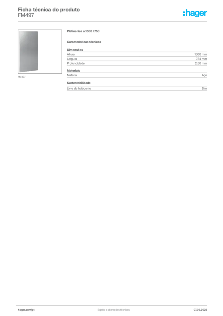 Imagem Hager Ficha técnica do produto FM497 | Hager Portugal