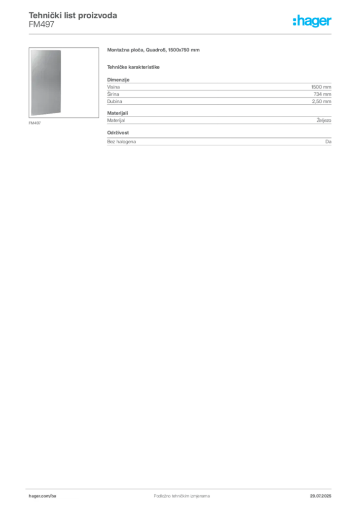 Slika Hager Product data sheet FM497  | Hager