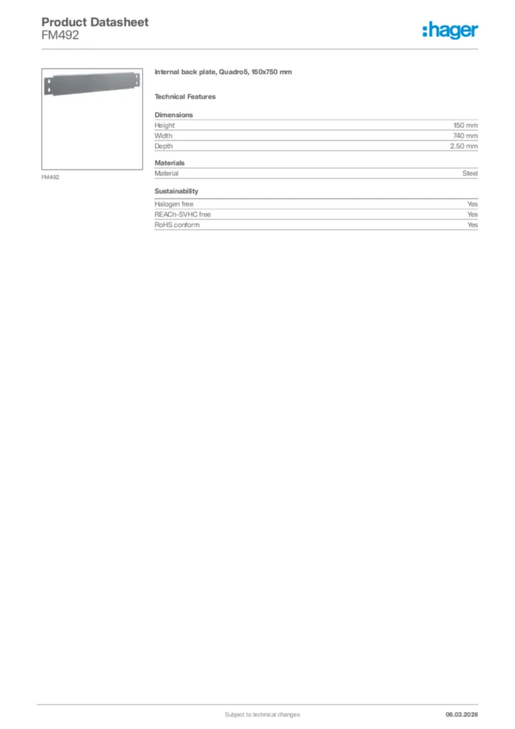 Image Hager Product data sheet FM492  | Hager Africa