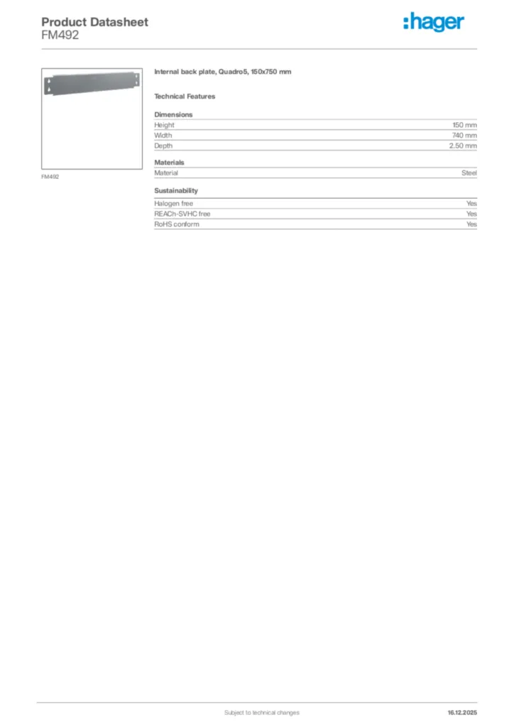 Image Hager Product data sheet FM492  | Hager Africa