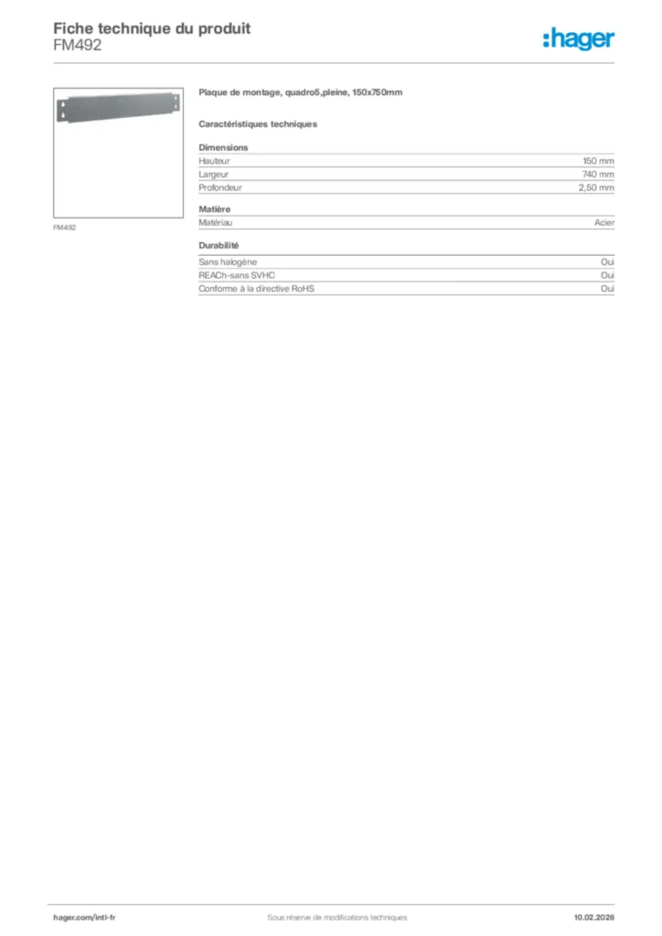Image Hager Fiche technique du produit FM492 | Hager Afrique