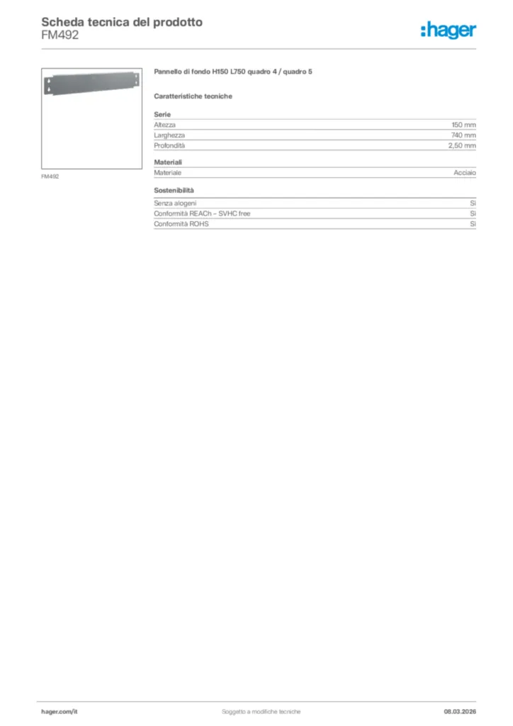 Immagine Hager Scheda tecnica del prodotto FM492 | Hager Italia