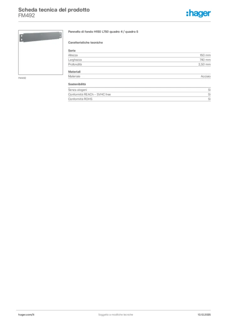 Immagine Hager Scheda tecnica del prodotto FM492 | Hager Italia