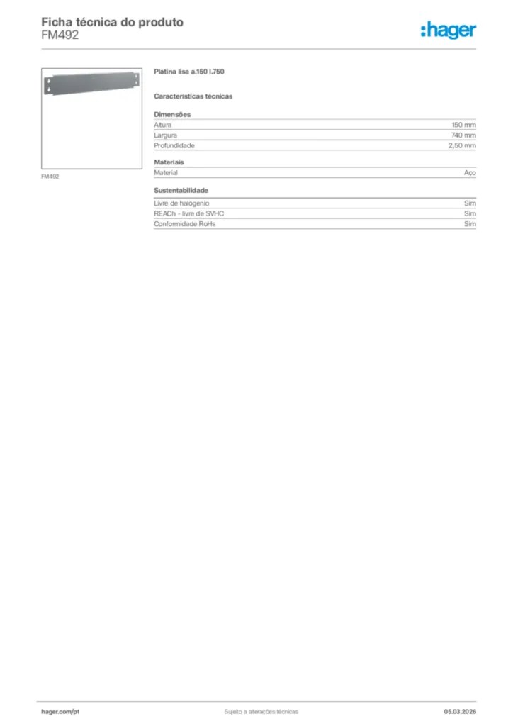 Imagem Hager Ficha técnica do produto FM492 | Hager Portugal