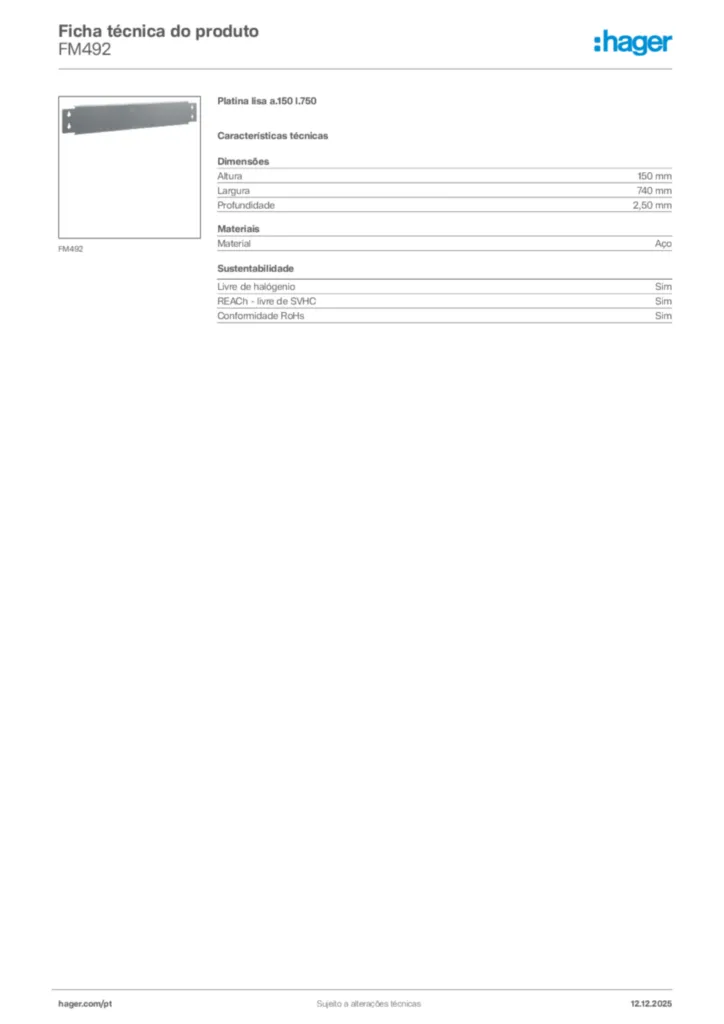 Imagem Hager Ficha técnica do produto FM492 | Hager Portugal