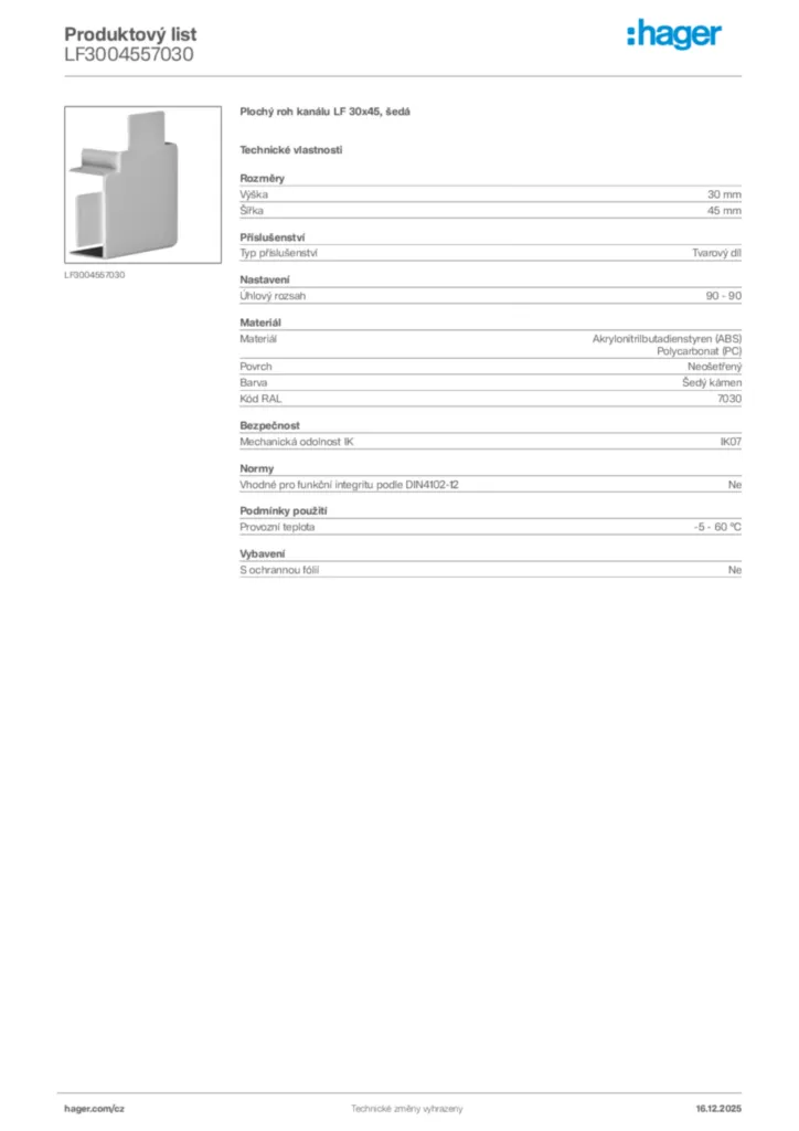 Obrázek Hager Produktový list LF3004557030 | Hager