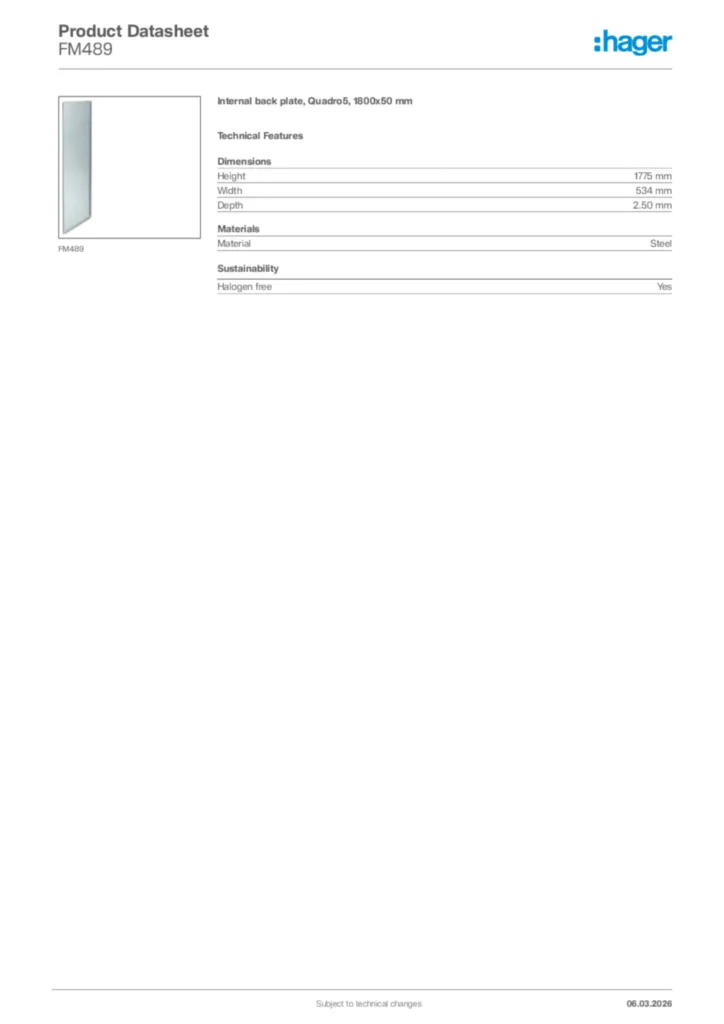 Image Hager Product data sheet FM489  | Hager Africa