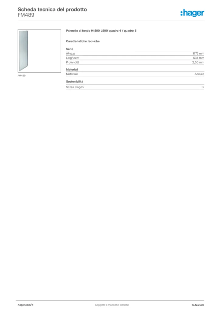 Immagine Hager Scheda tecnica del prodotto FM489 | Hager Italia