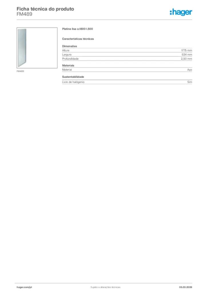 Imagem Hager Ficha técnica do produto FM489 | Hager Portugal