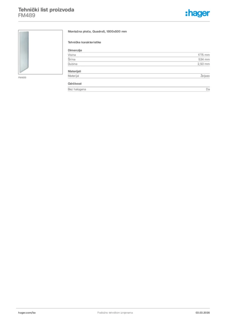 Slika Hager Tehnički list proizvoda FM489  | Hager