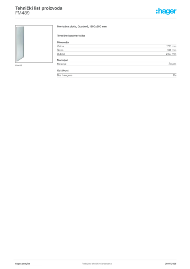 Slika Hager Product data sheet FM489  | Hager