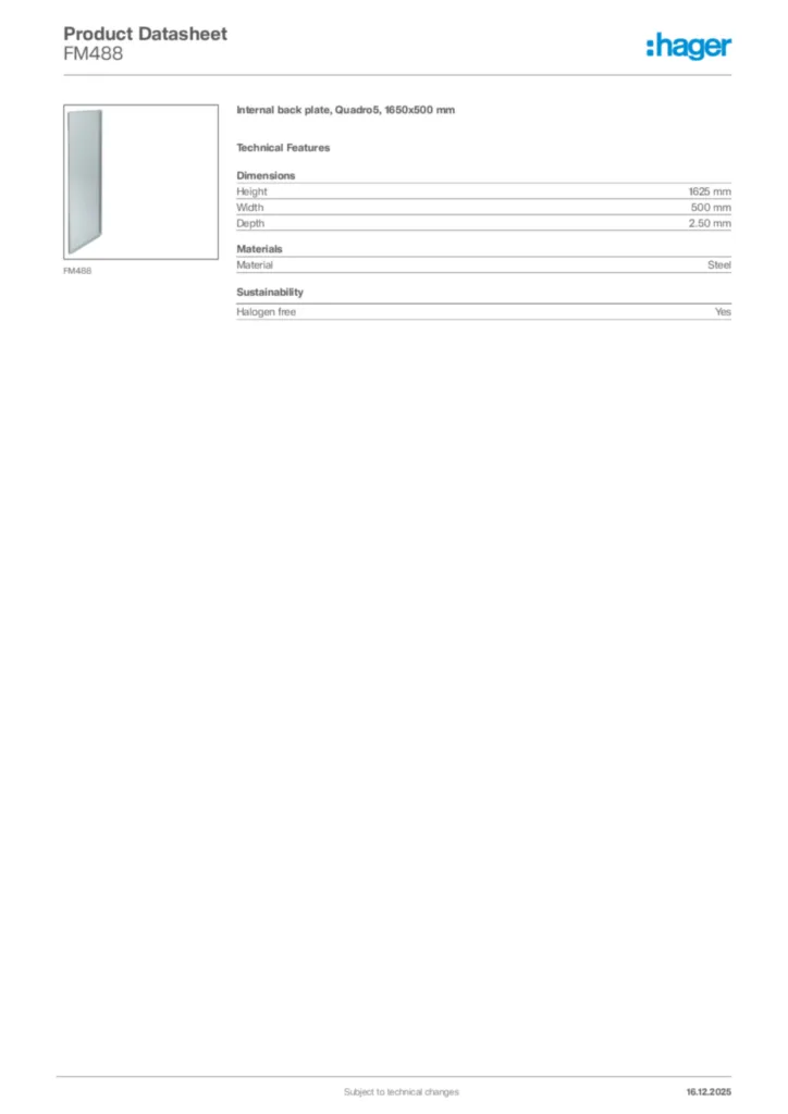 Image Hager Product data sheet FM488  | Hager Africa
