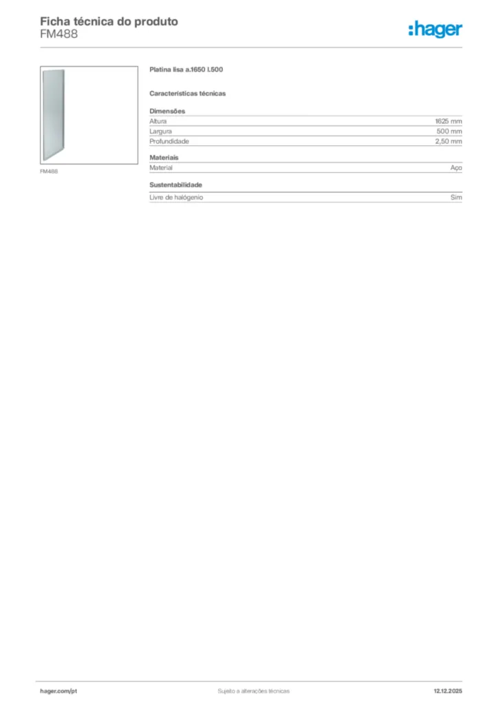 Imagem Hager Ficha técnica do produto FM488 | Hager Portugal