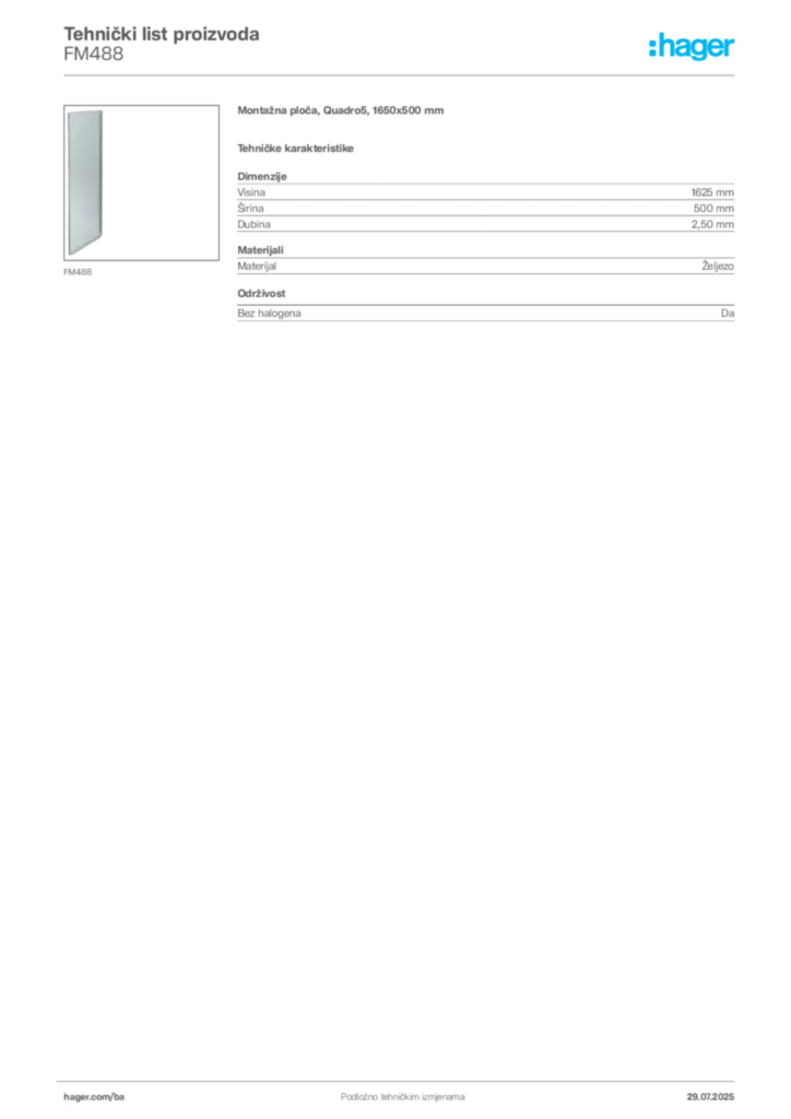 Slika Hager Product data sheet FM488  | Hager
