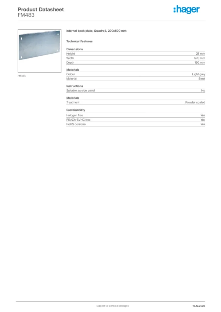 Image Hager Product data sheet FM483  | Hager Africa