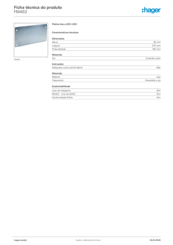 Imagem Hager Ficha técnica do produto FM483 | Hager Portugal